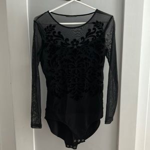 Black Flower Mesh Long Sleeve Body Suit